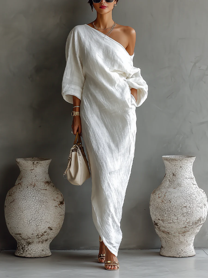 Elise™ | Élégante Robe Maxi à Épaules Dénudées en Blanc