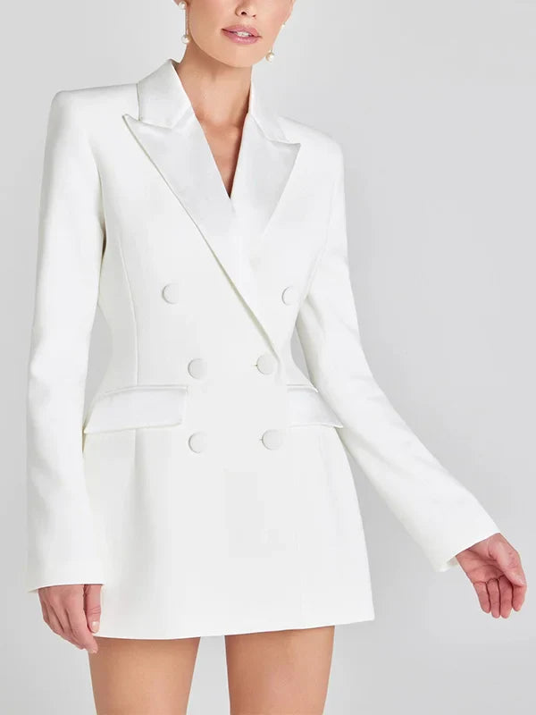 Sofia | Blazer croisé en satin blanc