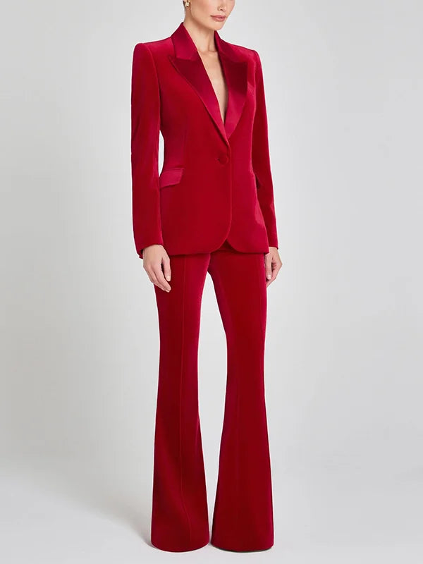 Sofia | Blazer en velours rouge à revers en pointe