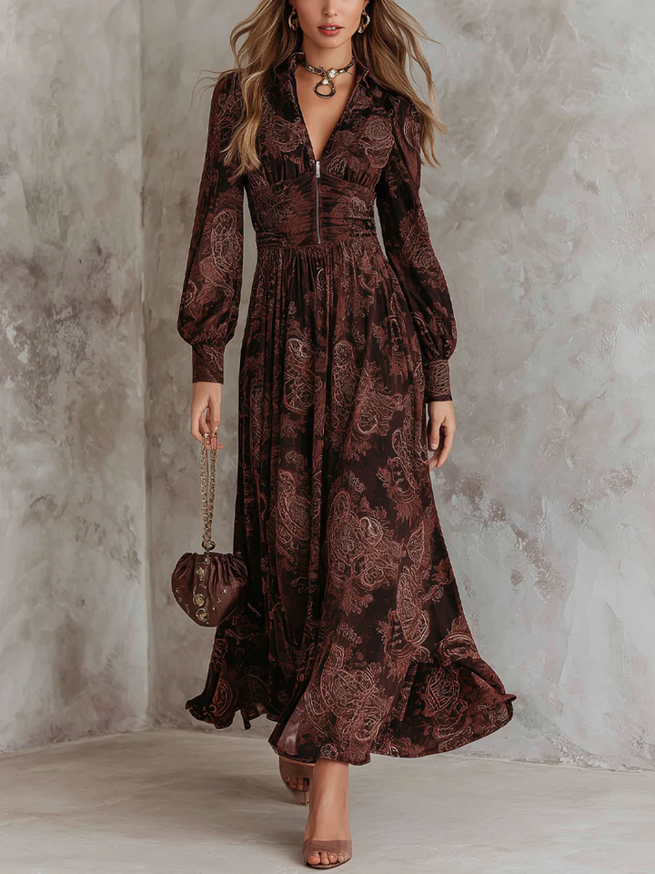 Ariane™ | Robe Maxi Paisley avec Détail Ceinturé