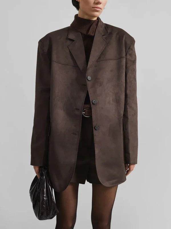 Sofia | Blazer oversize en daim marron