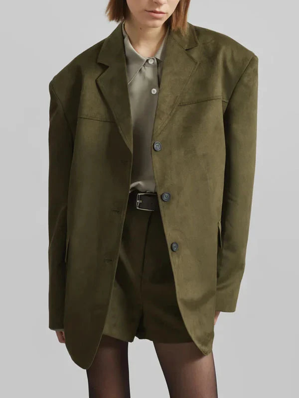 Sofia | Blazer oversize en daim vert kaki