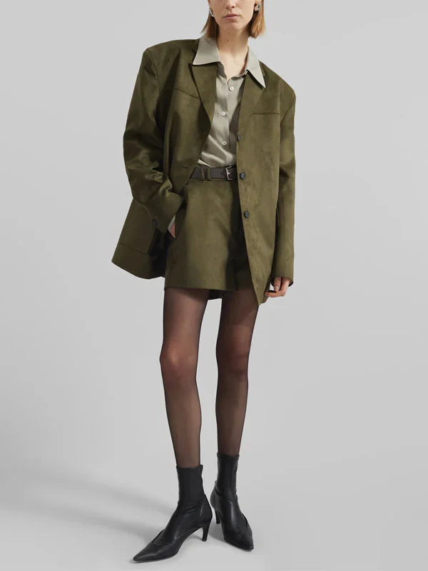 Sofia | Blazer oversize en daim vert kaki