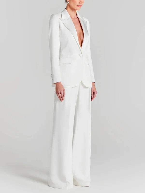 Sofia | Blazer blanc à bouton unique, col plissé
