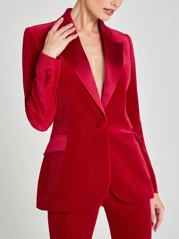 Sofia | Blazer en velours rouge à revers en pointe