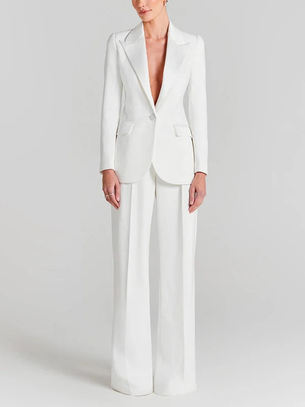 Sofia | Blazer blanc à bouton unique, col plissé