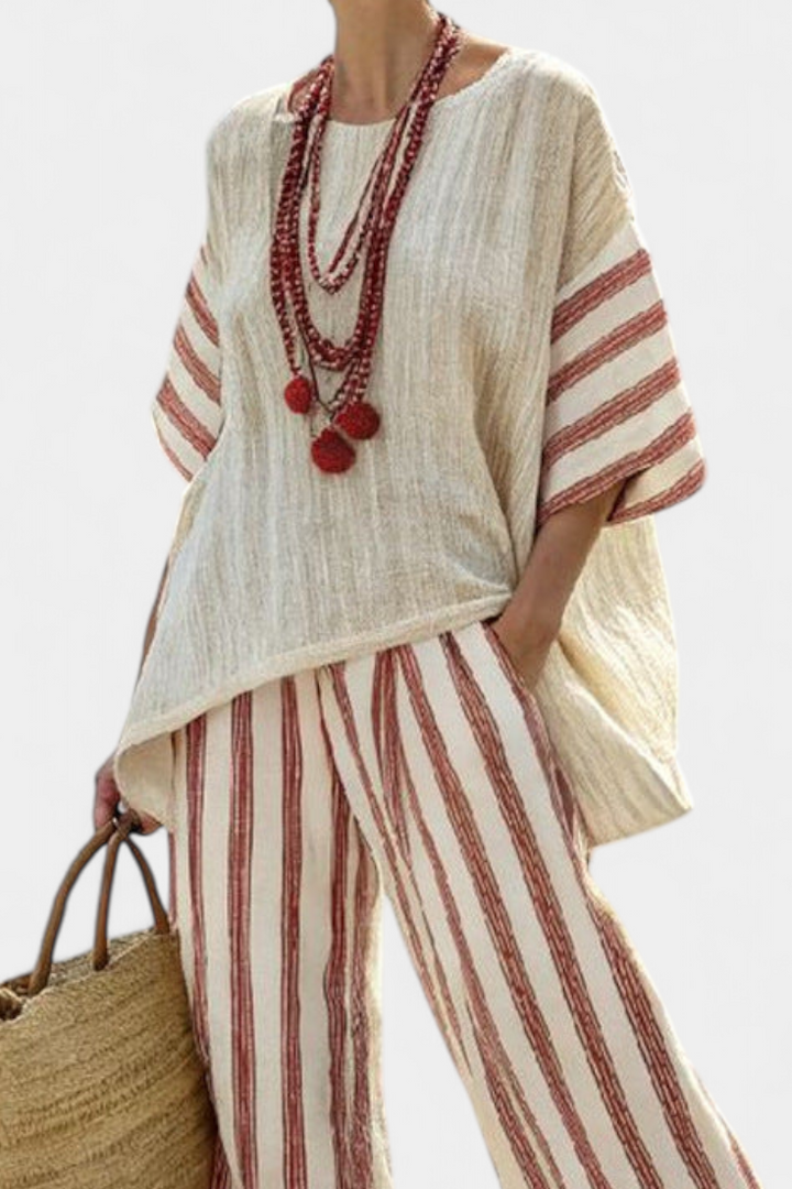 Braelith | Top rayé rustique-chic et pantalon en lin écru