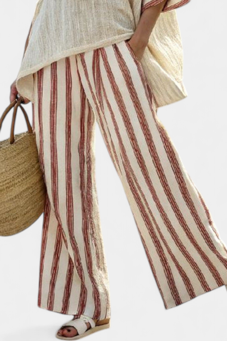 Braelith | Top rayé rustique-chic et pantalon en lin écru