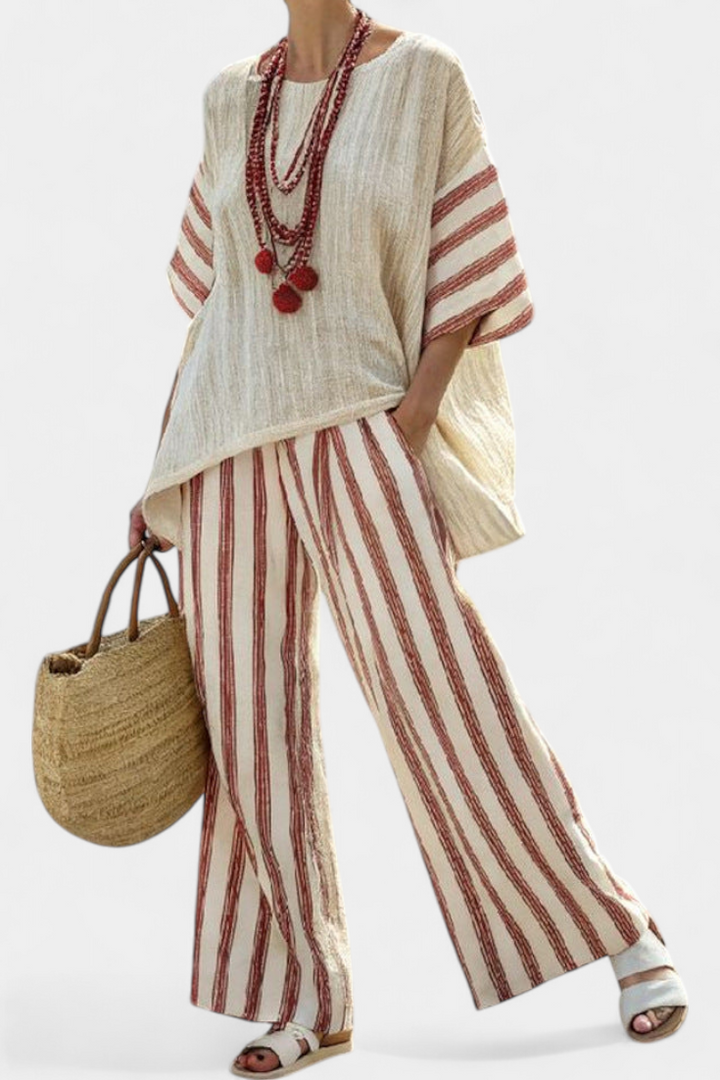 Braelith | Top rayé rustique-chic et pantalon en lin écru